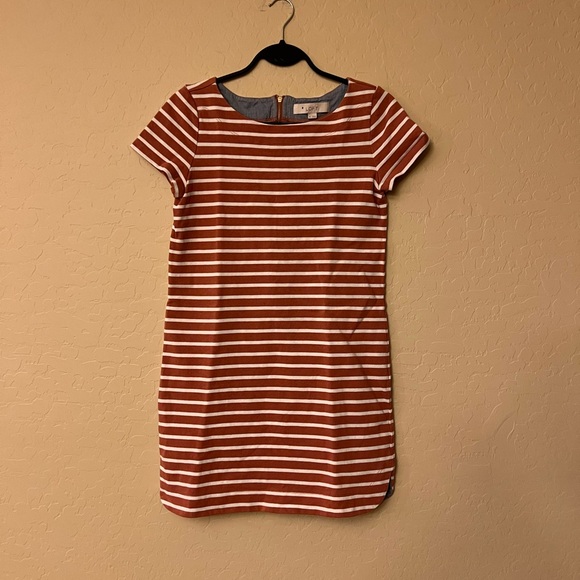 Ann Taylor LOFT Sienna Brown & Cream Striped Knit Mini Shift Dress - Picture 6 of 16